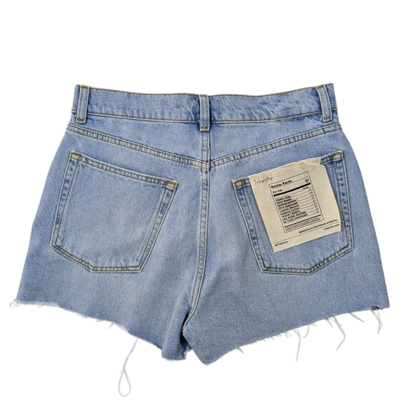 Triarchy Denim Shorts High Rise Cut Off Raw Hem Button Fly 5-Pocket Blue 26 NWT - Picture 6 of 13